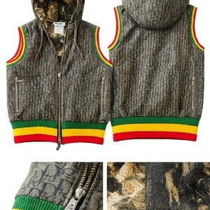 Dior Rasta Hooded Puffer Vest with Multicolor Trim
